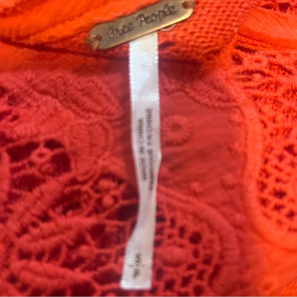 Free People Once Upon A Time Top – Red/Orange Lace Bell Sleeve Blouse - Picture 13 of 15